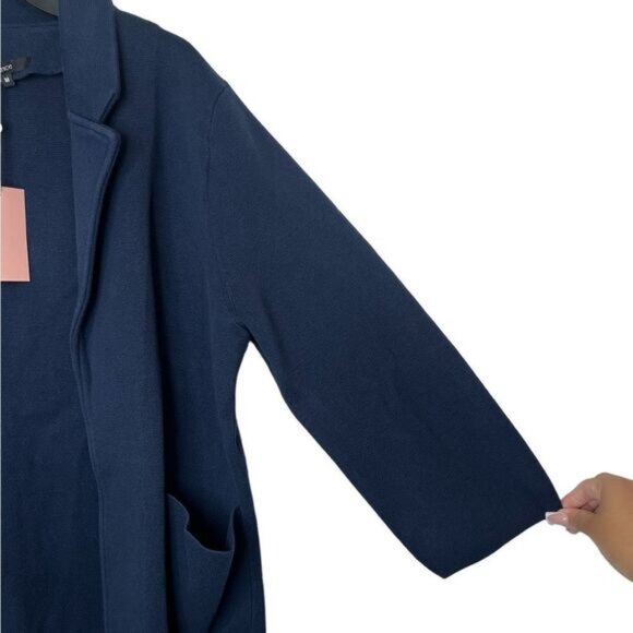 Quince Navy 100% Organic Cotton Knit Open Front Blazer Size Medium - Picture 8 of 11